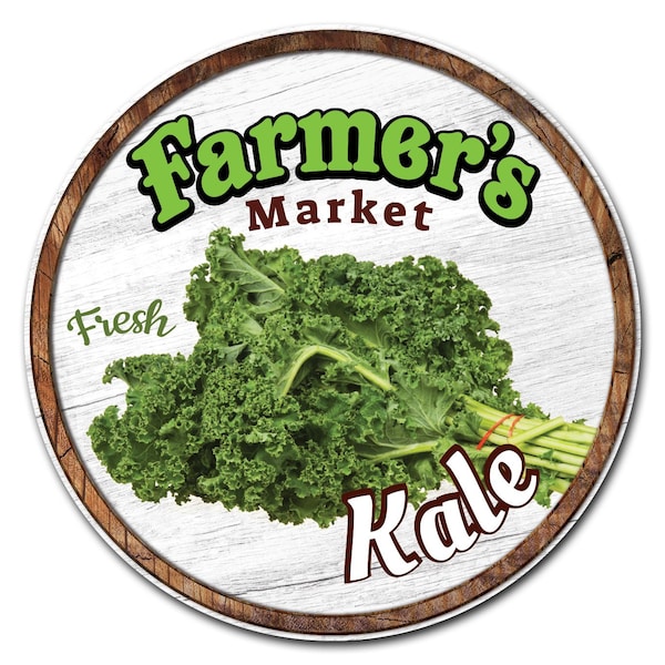 Corrugated Plastic Sign With Stakes 24in Circular-Farmers Market Kale, C-24-CIR-WS-Kale